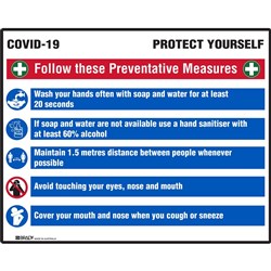 Brady Safety Sign Covid-19 Prevention Multi-Message 1500W x 1200mmH Poly White/Blue