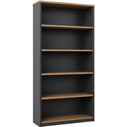 OM Premier Bookcase 900W x 320D x 1800mmH 4 Shelf Regal Walnut And Charcoal