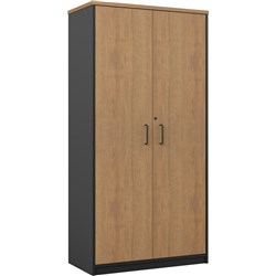 OM Premier Stationery Cupboard 900W x 450D x 1800mmH Regal Walnut And Charcoal