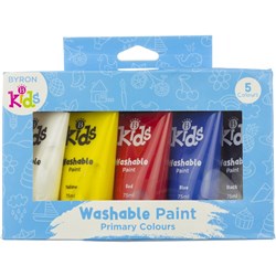 Jasart Byron Kids Washable Paint 75ml Primary Colours Set of 5