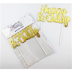 Alpen Occasions Happy Birthday Cake Topper 100W x 135mmH Metallic Gold