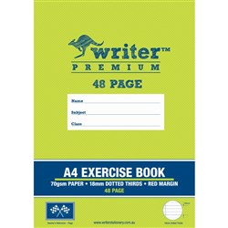 Writer Premium Exercise Book A4 48 Page 18mm Dotted Thirds Red Margin Flags