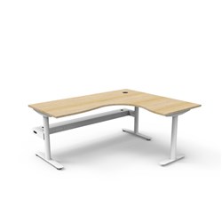 Rapidline Halo Static Corner Workstation + Tray 1800/1500W x 750D x 730mmH Oak/White