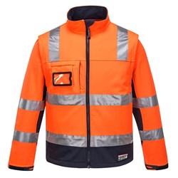 Huski Chassis Hi-Vis 2-in-1 Contrast Softshell Jacket 3 Layer 4XL Orange And Navy