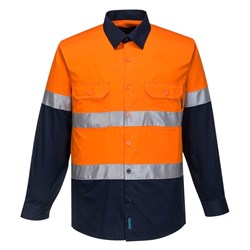 Portwest Hobart Hi-Vis Lightweight Contrast Shirt Long Sleeve Medium Orange/Navy