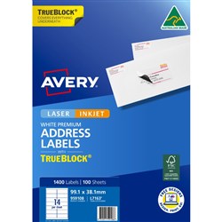 Avery Trueblock Address Labels Laser L7163 99.1 x 38.1mm 14UP 1400 Labels