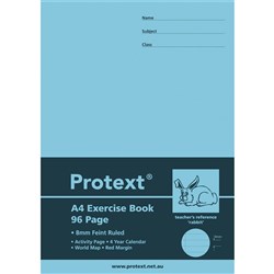 Protext Exercise Book A4 8mm Ruled 70gsm 96 Page Red Margin Rabbit