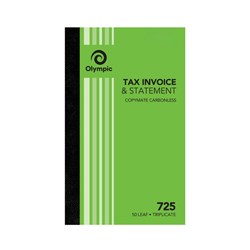Olympic 725  Invoice/Statment Book Carbonless Triplicate 200 x 125mm 50 Leaf Green
