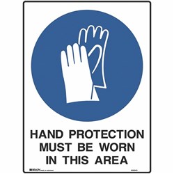 Brady Mandatory Sign Hand Protection Must Be Worn 450W x 600mmH Metal White/Blue