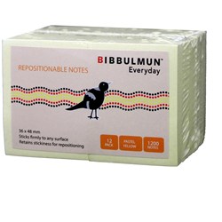 Bibbulmun Sticky Notes 36x48mm Yellow 100 Sheets Pad Pack of 12